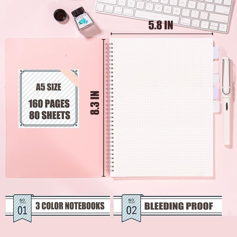 OWSC 4 Pack Dot Notebook, 5.9 x 8.3 Inches Spiral Notebooks for Work, School and Journal with 110 GSM Journal Dotted Paper, Small Notebook with 80 Sheets/160 Pages, Hardcover Dot Journal Notebook - Image 3